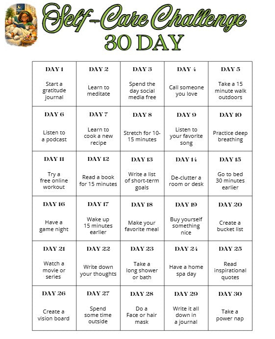 Scrub Me Clean's 30 Days Self Care Bingo