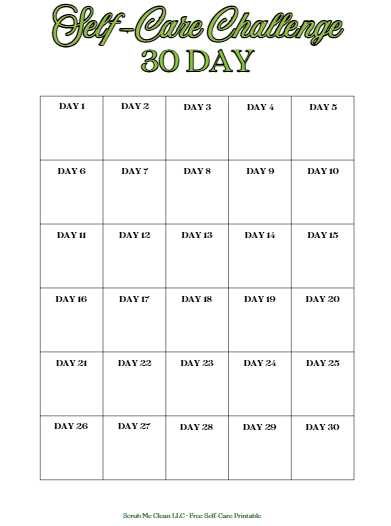 Scrub Me Clean's 30 Days Blank Self Care Bingo